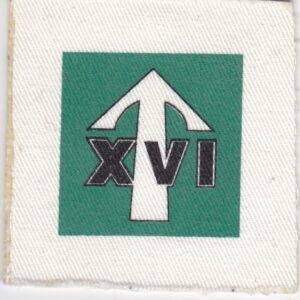 16 Volunteer Independent Parachute Company DZ Patch British British Airborne 16 Lincoln Independent Parachute Company Patch XVI Black Edged White on White Long Shaft arrowhead on green square printed on white twill