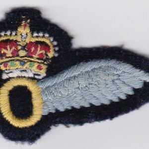 A badge with a crown and wings on it.