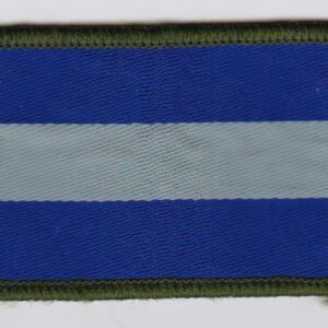 A blue and white patch with a blue and white stripe.