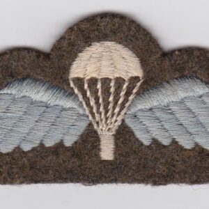 A badge with a parachute on it.