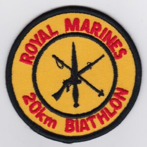 A patch with the words royal marines 20km biathlon.