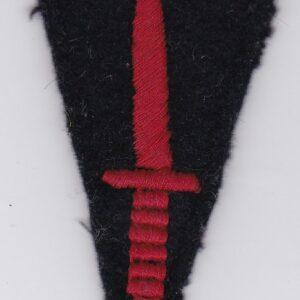 A black and red triangle with a knife on it.