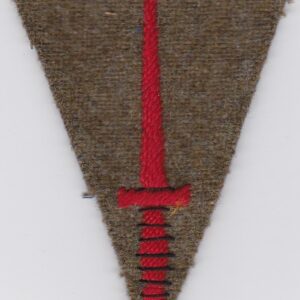 A red triangle with a sword on it.