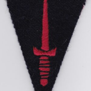 A red triangle with a sword on it.