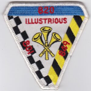 A triangle patch with the words'illustrious'on it.