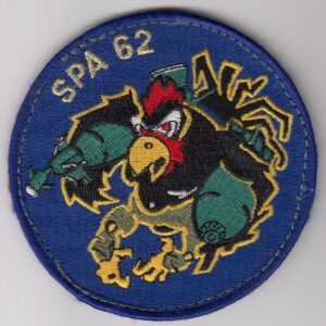 A blue patch with an image of a rooster on it.