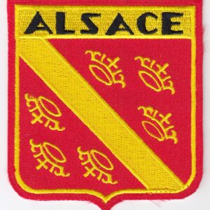 A red and yellow patch with the word alsace on it.