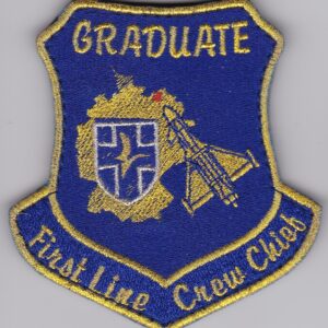 A patch with the words graduate first line crew club.