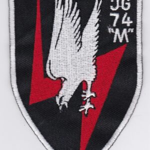 A black and white patch with an eagle on it.