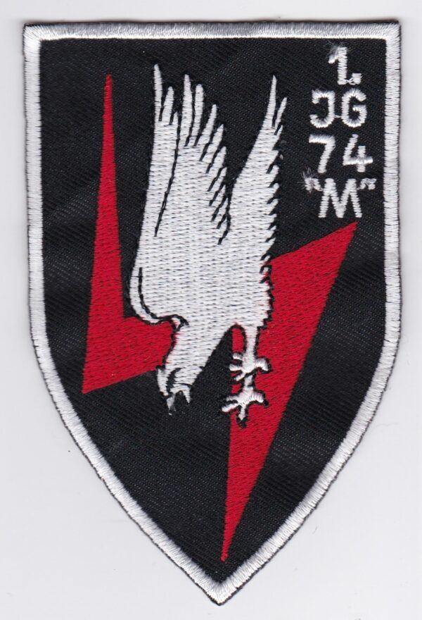 A black and white patch with an eagle on it.