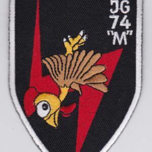 A patch with a rooster on it.