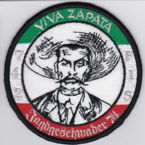 A patch with an image of a mexican man wearing a hat.