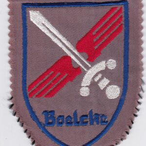 A badge with a sword and a cross on it.