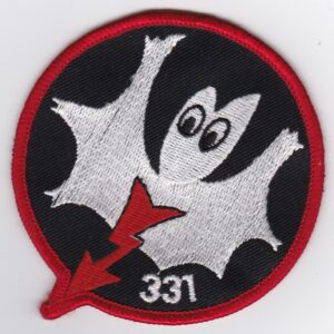 A patch with an image of a bat on it.