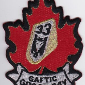 A canadian maple leaf patch with the words'gattic goose bay'.