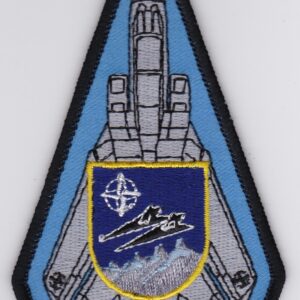 A patch with an image of a fighter jet.