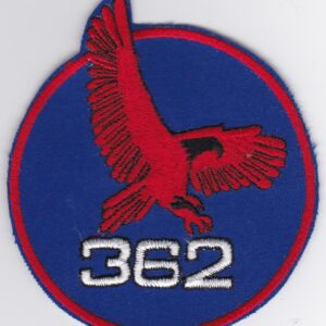 A blue and red patch with an eagle on it.