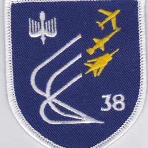 A blue and white patch with the emblem of the 38th air force.