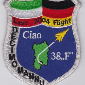 A patch with an image of a plane and a flag.