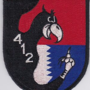 A patch with the number 412 on it.