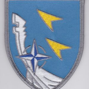 A blue and white patch with an arrow and a star.