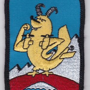 A patch with an image of a bird on it.