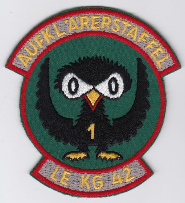 A green patch with an owl on it.