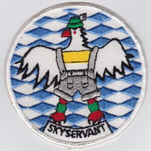 A patch with an image of a rooster on it.