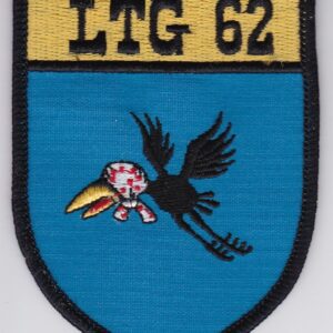 A blue patch with a bird and the word ltg 62 on it.