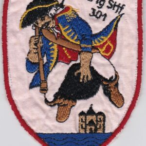 A patch with an image of a pirate holding a sword.
