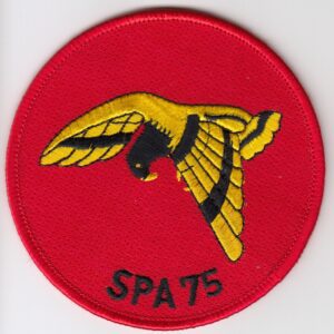 A French Air Force ALA Patch Fighter cb 3 2 EC f Escadrille SPA 75 c with a black and yellow eagle on it.