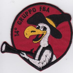 A patch with an eagle holding a trumpet.