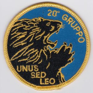 A patch with an image of a lion on it.