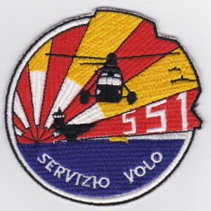 A patch with an image of a helicopter and a sun.