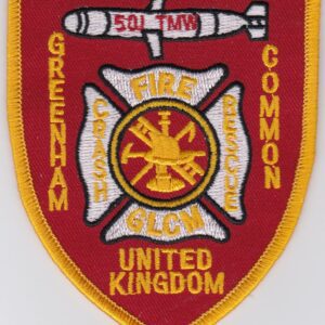 A patch with the logo of a fire brigade in the united kingdom.