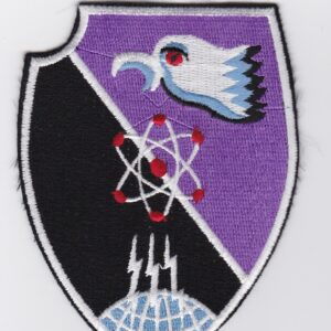 A purple and black patch with an eagle on it.