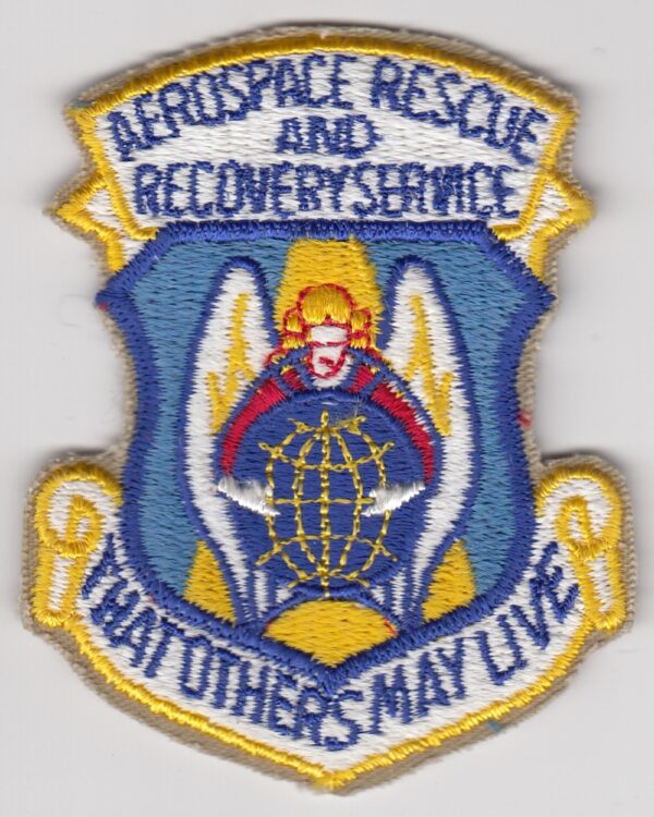 A patch with the words airspace rescue and recovery service that others may live.