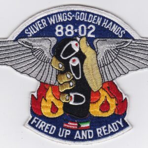 A patch with the words super wings golden eagles 8502 fired up and ready.