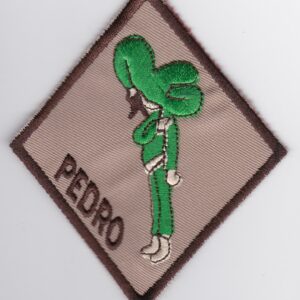 A green patch with the word pedro on it.