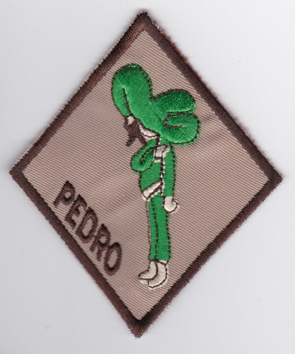 A green patch with the word pedro on it.