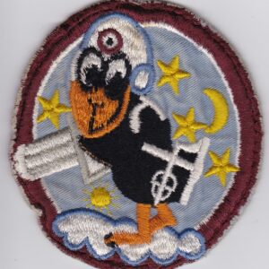 A patch with an image of a bird with a gun.