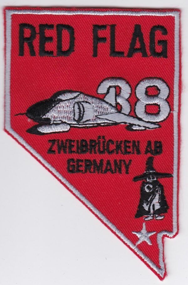 USAFE 38 TRS Red Flag Patch USAF Tac Recon Squadron RF 4C A red flag patch with a plane on it.