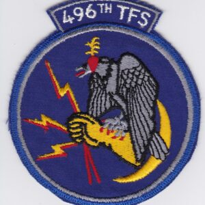 A patch with an eagle holding a lightning bolt.