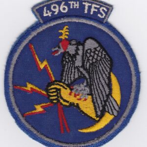 A patch with an eagle holding a lightning bolt.