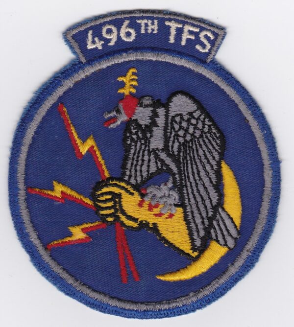 A patch with an eagle holding a lightning bolt.