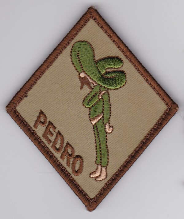 A green patch with the word pedro on it.