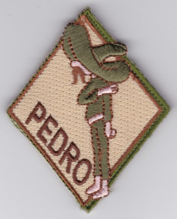 A patch with the word pedro on it.