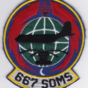 A patch with the words 667 soms on it.