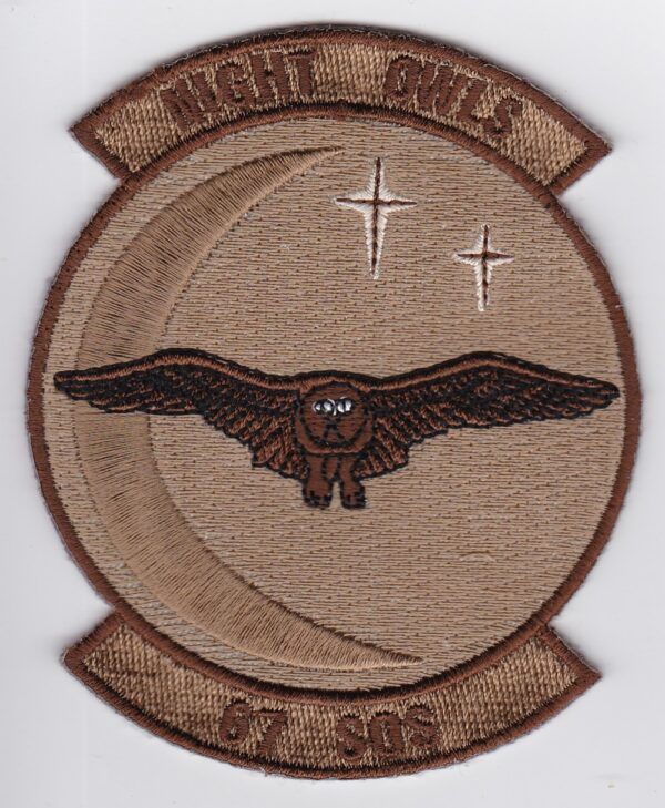 A night owl patch with an eagle on it.