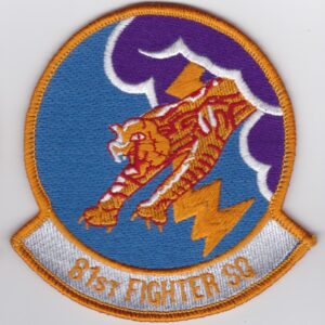 An air force fighter squadron patch with a tiger on it.